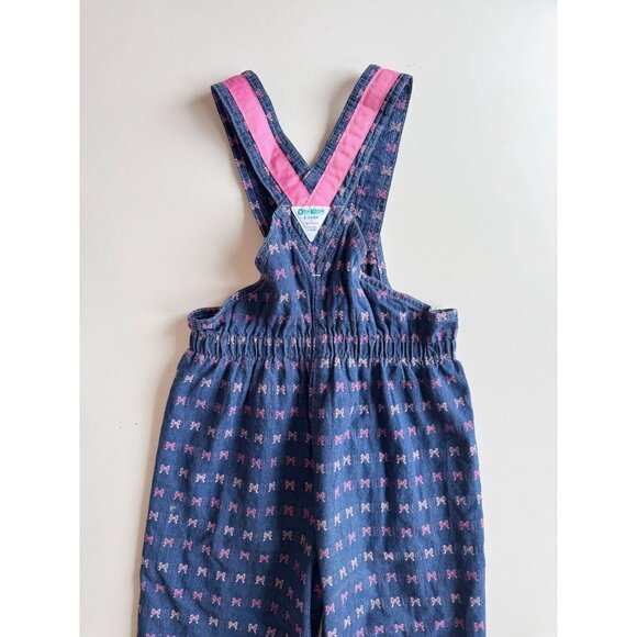 Vintage Girls' OSHKOSH B'GOSH Pink Bow Embroidered Blue Denim Overalls, Size 6 - Picture 8 of 15